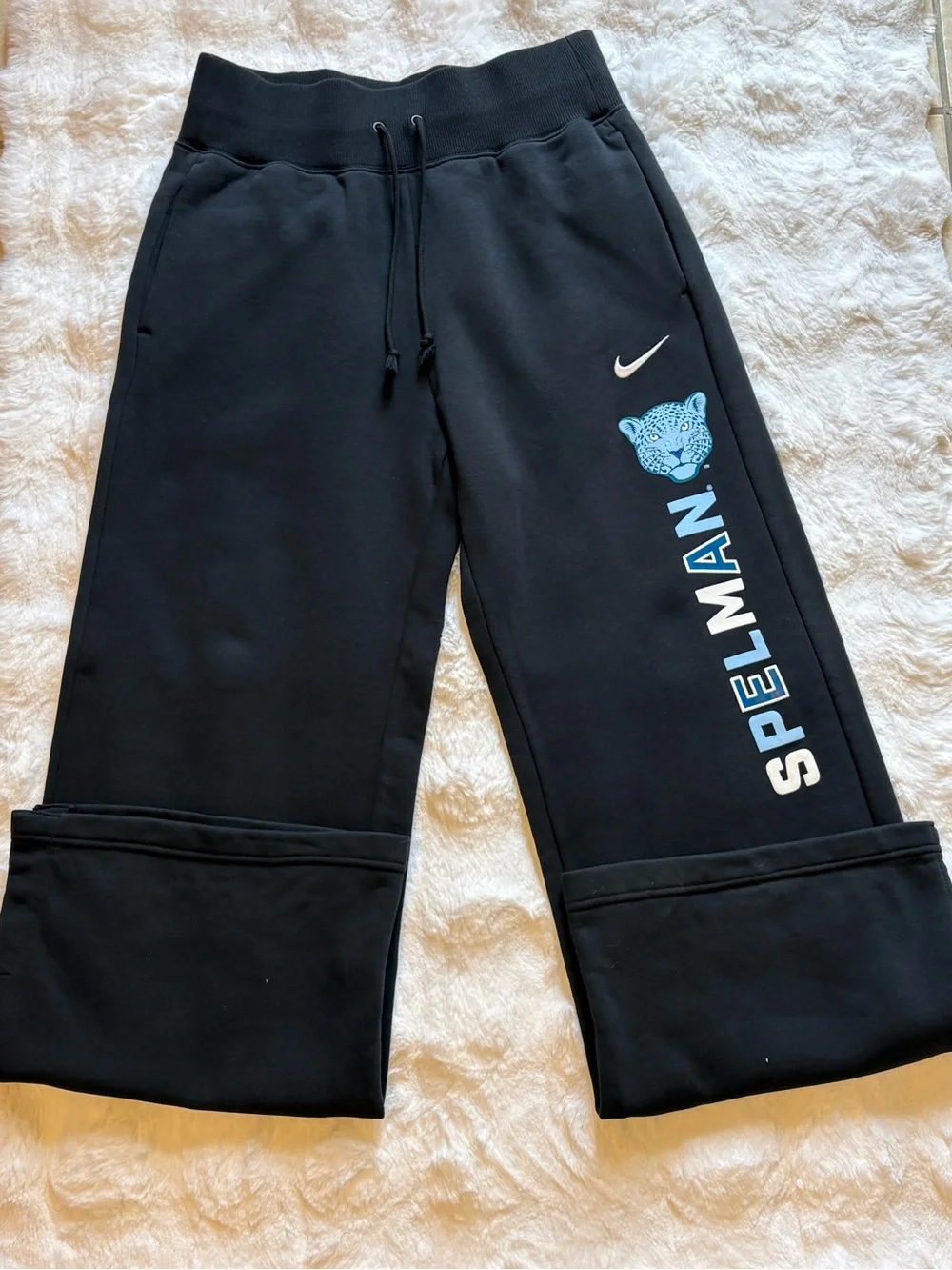 Nike Black Sweatpants with Light Blue Spelman Logo